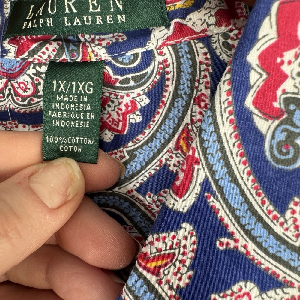 Lauren Ralph Lauren LRL Womens 1XL Colorful Paisley Cotton Button Up Shirt Top - Picture 4 of 16
